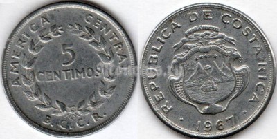 монета Коста Рика 5 сентимо 1967 год