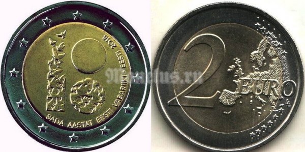монета Эстония 2 евро  2018 год - 100 лет Эстонской республике
