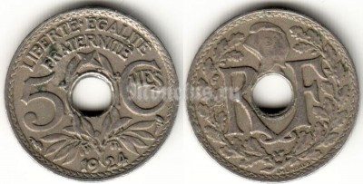 монета Франция 5 сантимов 1924 год