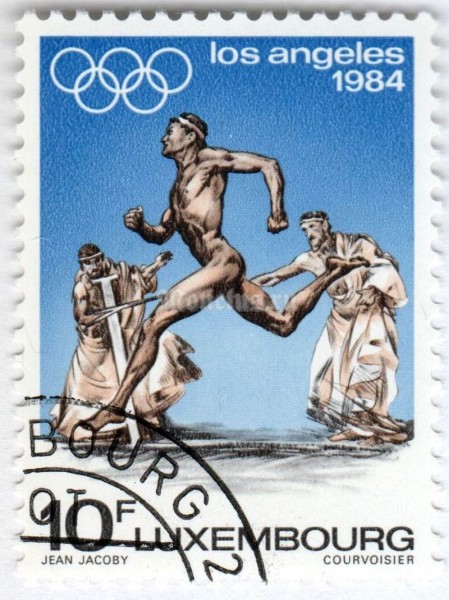 марка Люксембург 10 франков "Olympic Games- Los Angeles" 1984 год Гашение