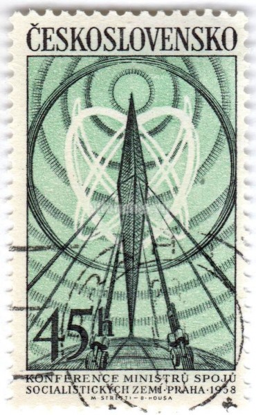 марка Чехословакия 45 геллер "Radio transmitter" 1958 год Гашение