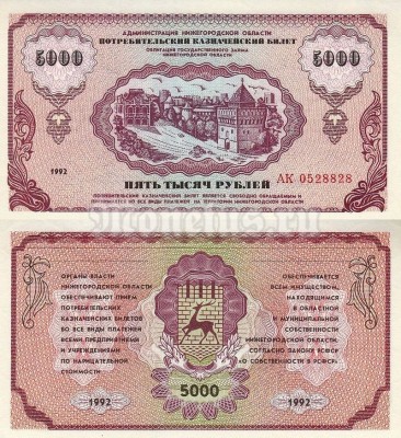 Потребительский казначейский билет 5000 рублей 1992 год - Немцовка