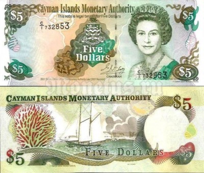 бона Каймановы острова 5 долларов 2001 год