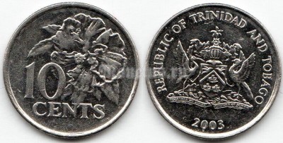 монета Тринидад и Тобаго 10 центов 2003 год