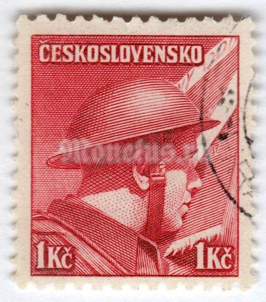марка Чехословакия 1 крона "Staff captain Pravoslav Řídký (1907-1943)" 1945 год Гашение