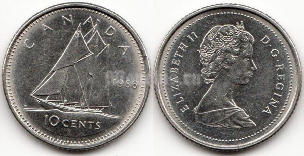 монета Канада 10 центов 1986 год