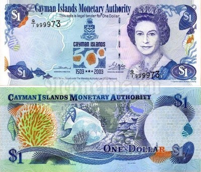 бона Каймановы острова 1 доллар 2003 год  500 лет открытию островов