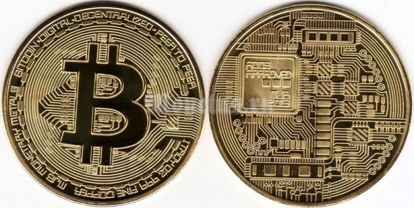 Монетовидный жетон Биткоин 2013 год - Bitcoin, в золоте