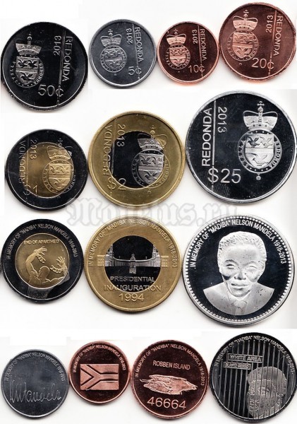 Редонда набор из 7-ми монет 2013 год Нельсон Мандела