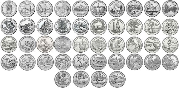 набор из 50-ти монет США 25 центов - Национальные парки