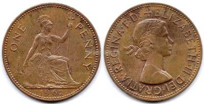 Монета Великобритания 1 пенни 1962 год