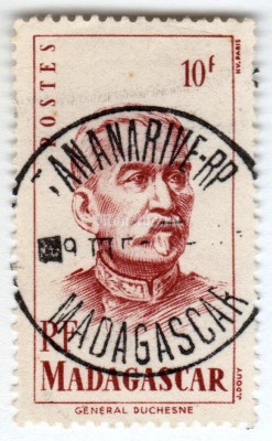 марка Мадагаскар 10 франков "General Duchesne (1837-1918)" 1946 год Гашение
