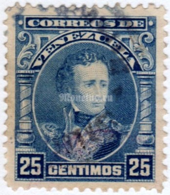 марка Венесуэла 25 сентимо "Antonio José de Sucre" 1904 год гашение