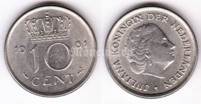 монета Нидерланды 10 центов 1961 год