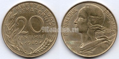 монета Франция 20 сантимов 1986 год