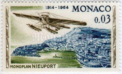марка Монако 0,03 франка "Plane "Nieuport" over Monte Carlo" 1964 год