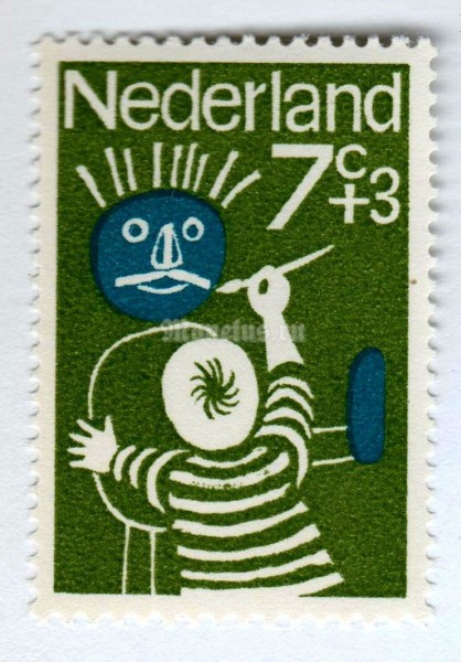 марка Нидерланды 7+3 цента "Child painting" 1964 год