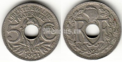 монета Франция 5 сантимов 1931 год