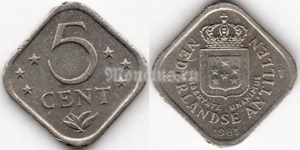 монета Нидерландские Антильские острова 5 центов 1981 год