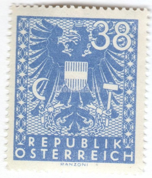 марка Австрия 38 рейхспфенинг "Coat of arms" 1945 год