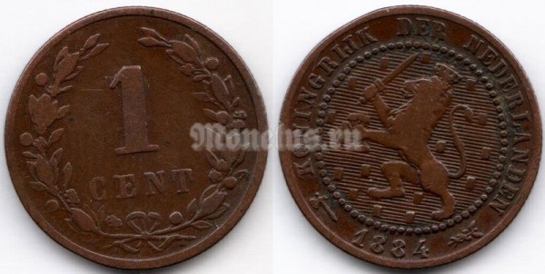монета Нидерланды 1 цент 1884 год