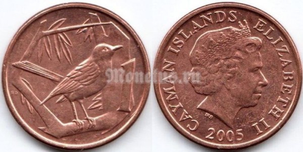 монета Каймановы острова 1 цент 2005 год