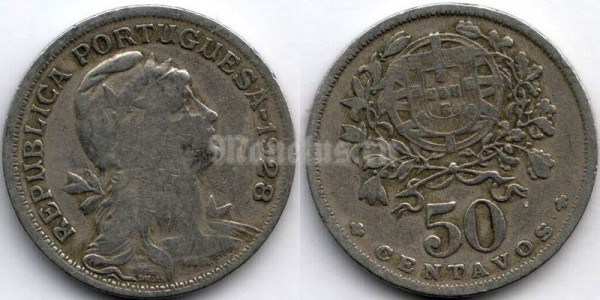 монета Португалия 50 сентаво 1928 год