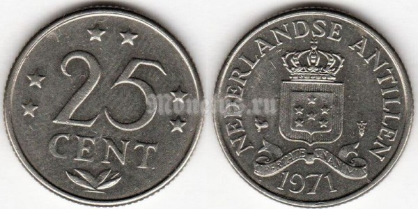монета Нидерландские Антиллы 25 центов 1971 год