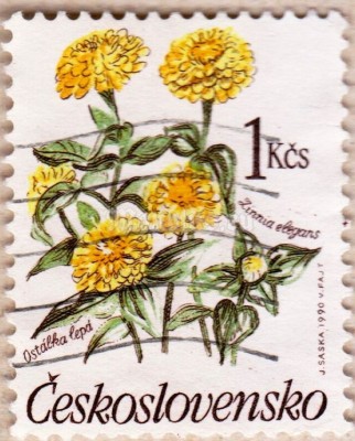 марка Чехословакия 1 крона "Цинния Элеганс" 1990 год