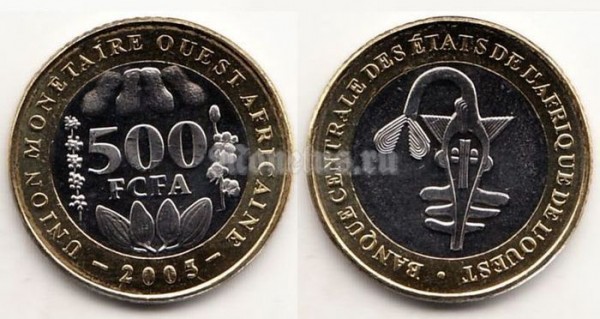 монета Западная Африка 500 франков 2005 год
