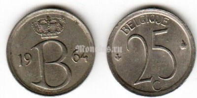 Монета Бельгия 25 сантимов 1971 год BELGIQUE