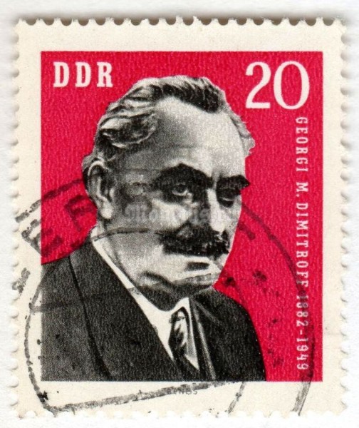 марка ГДР 20 пфенниг "Georgi Dimitrov Mikhaylov (1882-1949), Bulgarian politician" 1962 год Гашение