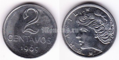 монета Бразилия 2 сентаво 1969 год