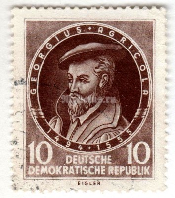марка ГДР 10 пфенниг "Georgius Agricola" 1955 год Гашение