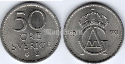 монета Швеция 50 эре 1970 год