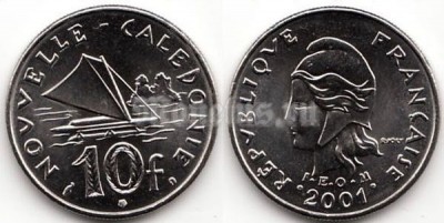 Монета Новая Каледония 10 франков 2001 год