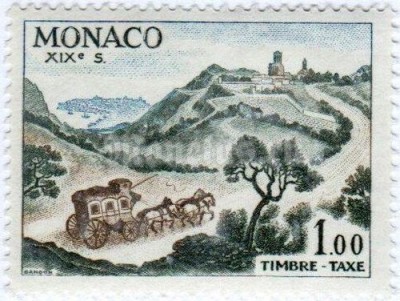 марка Монако 1 франк "Plane "Stagecoach (19th cent.)" 1960 год