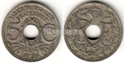 монета Франция 5 сантимов 1935 год