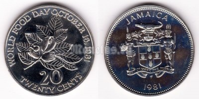 монета Ямайка 20 центов 1981 год