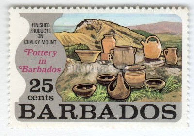 марка Барбадос 25 центов "Finished Pottery" 1973 год