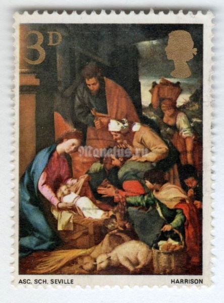 марка Великобритания 3 пенни "The Adoration of the Shepherds - 3d" 1967 год Гашение