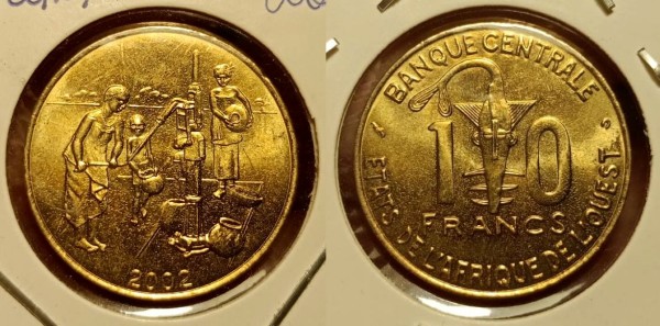 монета Западная Африка 10 франков 2002 год