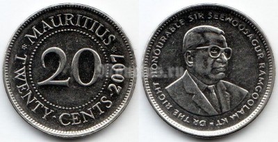 монета Маврикий 20 центов 2007 год