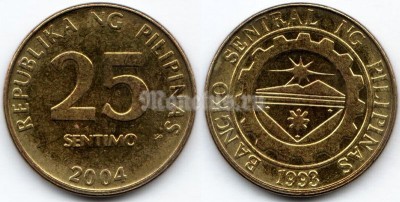 монета Филиппины 25 сентимо 2004 год