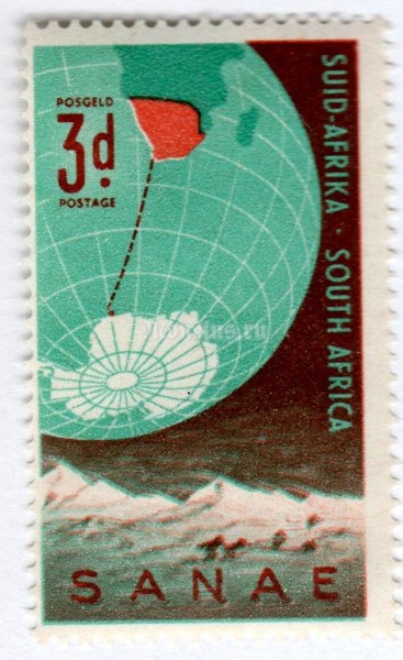 марка Южная Африка 3 пенни "South African National Antarctic Expedition" 1959 год