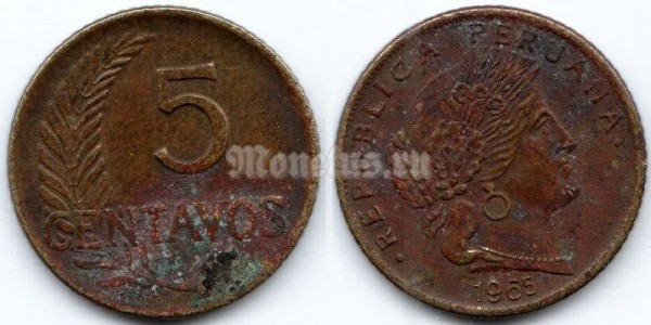 монета Перу 5 сентаво 1965 год