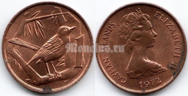 монета Каймановы острова 1 цент 1972 год