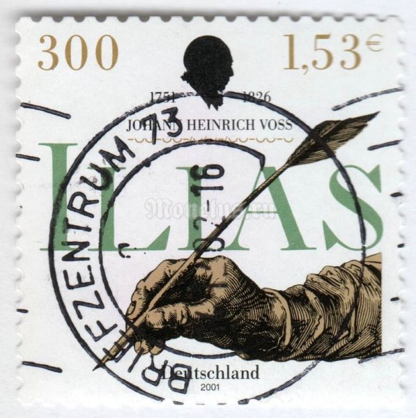 марка ФРГ 300 пфенниг "Voss, Johann Heinrich von" 2001 год Гашение