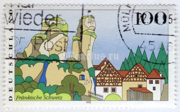марка ФРГ 100 пфенниг "Fränkische Schweiz (Views from Germany)" 1995 год Гашение