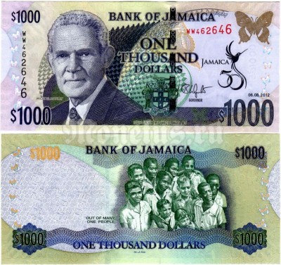 бона Ямайка 1000 долларов 2012 год "50 лет Независимости"